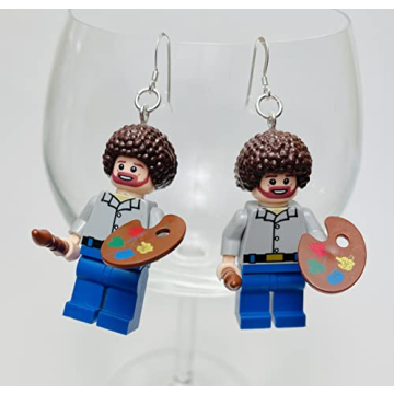Unique Bob Ross Earrings for Art Lovers with Hooks