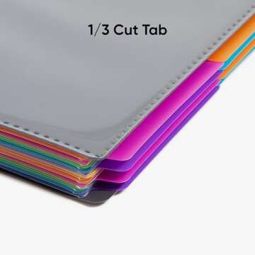 Smead Project Organizer, 24 Pockets, Grey with Assorted Bright Tabs, Tear Resistant Poly, 1/3-Cut Tabs, Letter Size (89206)