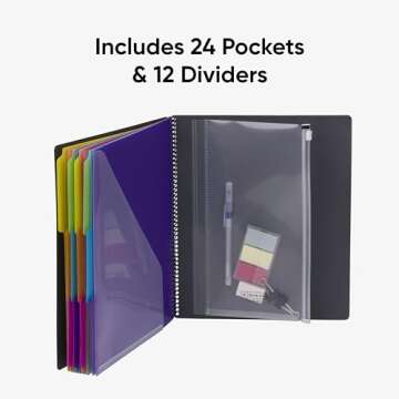 Smead Project Organizer, 24 Pockets, Grey with Assorted Bright Tabs, Tear Resistant Poly, 1/3-Cut Tabs, Letter Size (89206)