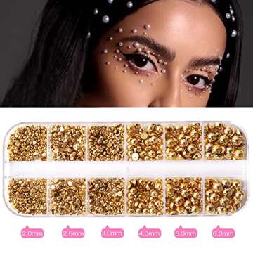 RODAKY 2000Pcs AB Gold Half Pearls for Crafts,Flatback Half Round Pearl for Nails,6 Sizes AB Gold Pe...