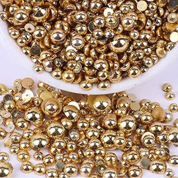 RODAKY 2000Pcs AB Gold Half Pearls for Crafts,Flatback Half Round Pearl for Nails,6 Sizes AB Gold Pearl Beads Rhinestones for Nails Art Design DIY Crafts Jewelry Making Clothe Shoes Decoration