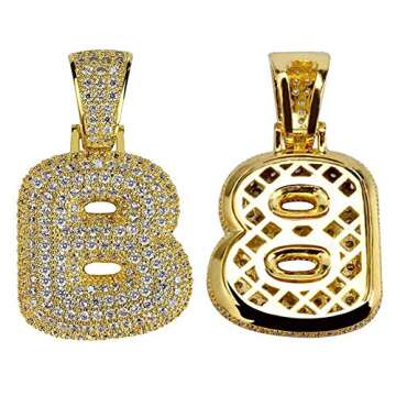 Apzzic Stainless Steel Iced Out Letter Necklace A-Z 26 Capital Initial Alphabet Name Necklace Rope Chain for Women Men Gold B