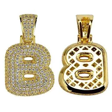 Apzzic Stainless Steel Iced Out Letter Necklace A-Z 26 Capital Initial Alphabet Name Necklace Rope Chain for Women Men Gold B