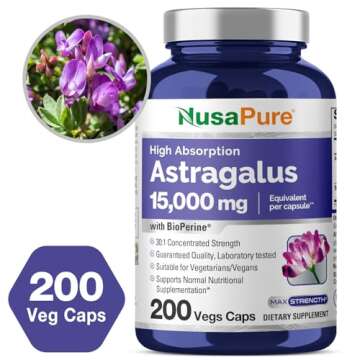 NusaPure Astragalus 15,000mg Vegan Capsules - 200 Count