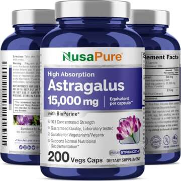NusaPure Astragalus 15,000mg Vegan Capsules - 200 Count