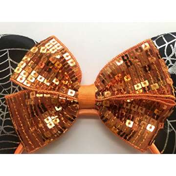 A Miaow Black Mouse Ears Headband MM Glitter Hair Hoop Women Adults Butterfly Sequin Costum Hair Clasp Halloween Party Holiday Park Accessory (Net Black and Orange)