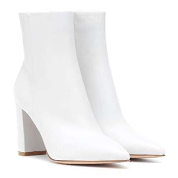 LEHOOR Women Fashion Pointed Toe Chunky Block Heel Ankle Booties Classic Side Zipper Short Ankle Boo...