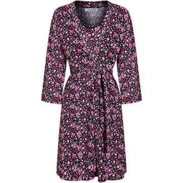 SofiePJ Women's Printed Robe Set with Chemise Shorts 3 Piece Sleep Loungewear Hot Pink Black M