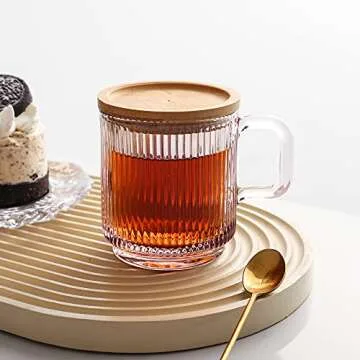 Lysenn Pink Glass Coffee Mug with Bamboo Lid - 12.5 oz