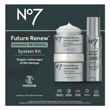 No7 Future Renew Damage Reversal Skincare Set - Anti Aging Face Serum (.33 Fl Oz), Day Cream with SP...