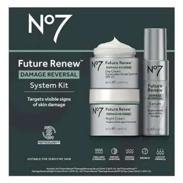 No7 Future Renew Damage Reversal Skincare Set - Anti Aging Face Serum (.33 Fl Oz), Day Cream with SP...