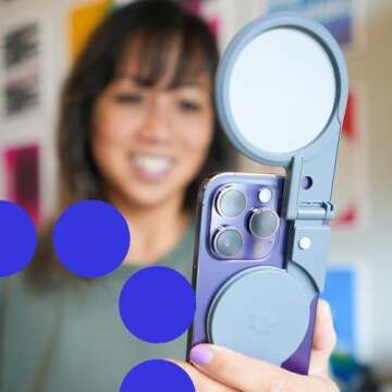 JOBY Beamo Ring Light, Compatible with iPhone with MagSafe, Magnetic LED, Usable with Any Smartphone with The Included Sticky Ring, Light for Phones, Color Gray