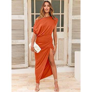 ANRABESS Womens Off The Shoulder Solid Color Business Pencil Dress Wedding Guest Dress Office Work Dresses A880-chenghong-L, Orange Red