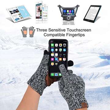 MAYLISACC Winter Warm Knit Hat Long Scarf Non-Slip Touchscreen Gloves Set for Men Grey