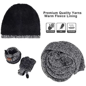 MAYLISACC Winter Knit Hat Scarf Gloves Set for Men Grey