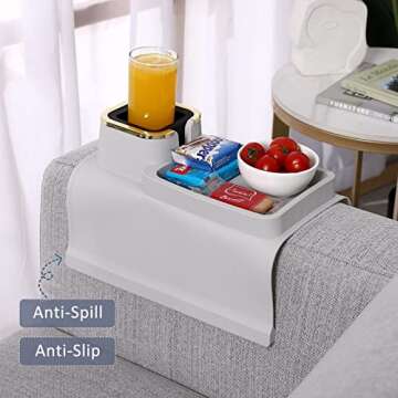 HMASYO Couch Cup Holder Tray - Silicone Sofa Armrest Table Couch Drink Holder and Tray Organizer for...
