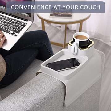 HMASYO Couch Cup Holder Tray - Silicone Sofa Armrest Table Couch Drink Holder and Tray Organizer for Remote Snacks Cellphone, Anti-Spill Anti-Slip Design, Mother`s Day Gifts for Mom Grandma