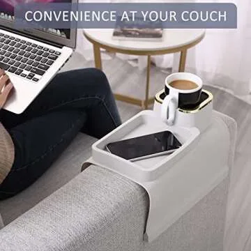 HMASYO Couch Cup Holder Tray - Silicone Sofa Armrest Table Couch Drink Holder and Tray Organizer for Remote Snacks Cellphone, Anti-Spill Anti-Slip Design, Mother`s Day Gifts for Mom Grandma