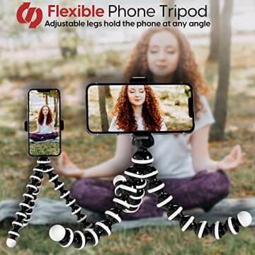 TALK WORKS Flexible Tripod for iPhone, Android, Camera - Bendable Legs, Adjustable Stand Holder with...