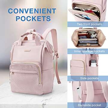 BAGSMART Laptop Backpack for Women, Travel Backpacks 15.6 Inch Notebook Doctor Back pack for College Work Business Trip Women (pink)