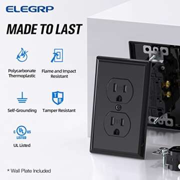 ELEGRP Tamper-Resistant Duplex Receptacle, 15A 125V Standard Electrical Duplex Wall Outlet, 2 Pole 3...