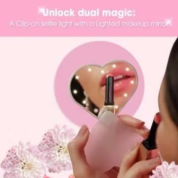 RIKI LOVES RIKI Sweetheart Clip-On LED Makeup Mirror & Selfie Light - Portable Phone Light Clip for Perfect Selfies & Makeup Tutorials | Three-Stage Dimming, Rechargeable, & Battery Phone Light