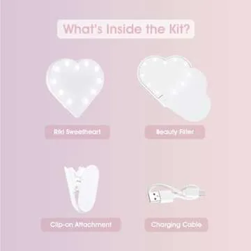 RIKI LOVES RIKI Sweetheart Clip-On LED Makeup Mirror & Selfie Light - Portable Phone Light Clip for Perfect Selfies & Makeup Tutorials | Three-Stage Dimming, Rechargeable, & Battery Phone Light