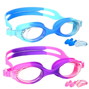 EWPJDK Kids Swim Goggles 2 Pack - Anti Fog & UV Protection