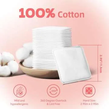 ICOTLE Square Cotton Pads,100% Cotton, Not to Shed or Fall Apart, 60 Count, Unique Triple-Layer Desi...