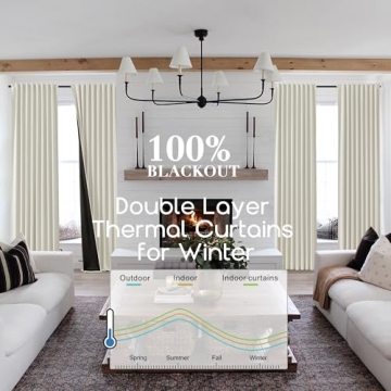 SHINELAND 102 Inch Curtains for Living Room,Back Tab Blackout Curtains 102 Inches Long for Bedroom,Room Darkening Black Out 103 Inch Long Curtains 2 Panels Set,Cortinas para Sala,Cream Ivory