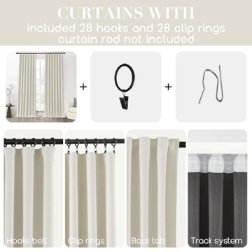 SHINELAND 102 Inch Curtains for Living Room,Back Tab Blackout Curtains 102 Inches Long for Bedroom,Room Darkening Black Out 103 Inch Long Curtains 2 Panels Set,Cortinas para Sala,Cream Ivory