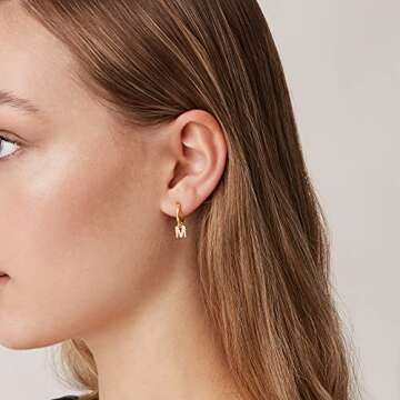 PAVOI 14K Yellow Gold Plated 925 Sterling Silver Post Huggie Earrings with Initial Dangle - CZ Initial Huggie Hoop Earrings - Women's Cubic Zirconia I Initial Huggies