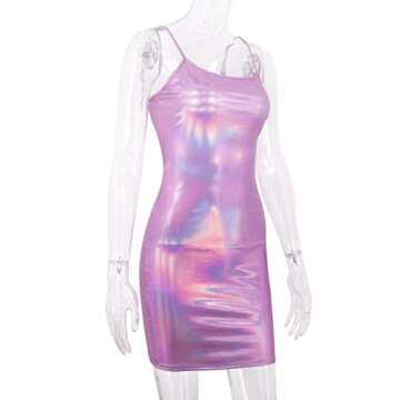 jascaela Womens Sexy Shiny Reflective Metallic Spaghetti Strap Sleeveless Backless Bodycon Club Party Mini Dress (Medium)