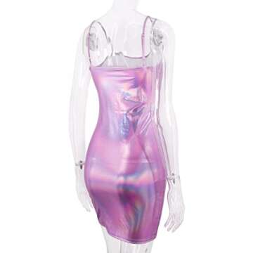 jascaela Womens Sexy Shiny Reflective Metallic Spaghetti Strap Sleeveless Backless Bodycon Club Party Mini Dress (Medium)