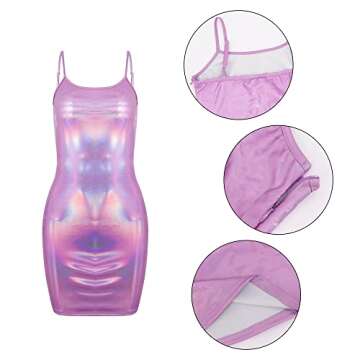 jascaela Womens Sexy Shiny Reflective Metallic Spaghetti Strap Sleeveless Backless Bodycon Club Party Mini Dress (Medium)