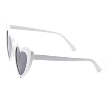 JUSLINK Heart Shaped Sunglasses for Women, Cat Eye Mod Style Retro Kurt Cobain Glasses(White)