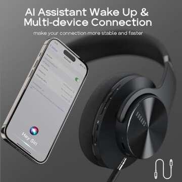 DOQAUS Bluetooth Headphones Over Ear, 90 Hours Playtime Wireless Headphone with 3 EQ Modes, Noise Isolating HiFi Stereo with Deep Bass, Microphone, Soft Earpads for Cellphone/PC