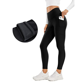 CRZ YOGA Thermal Fleece Lined Leggings Women 25'' - High Waisted Winter Workout Hiking Pants with Po...