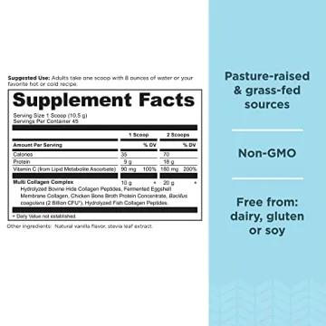 Collagen Powder Protein by Ancient Nutrition, Multi Collagen Vanilla Protein Powder, 45 Servings, with Vitamin C, Hydrolyzed Collagen Peptides Supports Skin and Nails, Gut Health, 16.7oz