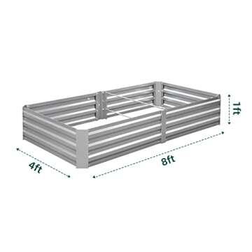 BUTUNITA Galvanized Raised Garden Bed Outdoor Metal for Gardening Vegetables Flower Garden Planter Box Large Raised Bed,8x4x1ft Galvanized Silver