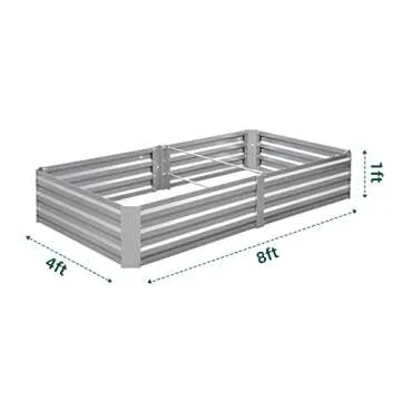 BUTUNITA Galvanized Raised Garden Bed Outdoor Metal for Gardening Vegetables Flower Garden Planter Box Large Raised Bed,8x4x1ft Galvanized Silver