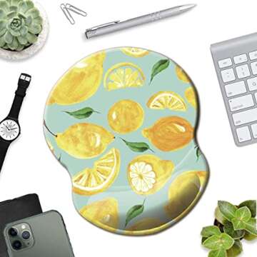 Dooke Ergonomic Mouse Pad with Wrist Support,Mini Mouse Pads with Non-Slip PU Base for Home Office Working Studying Easy Typing & Pain Relief Lemon
