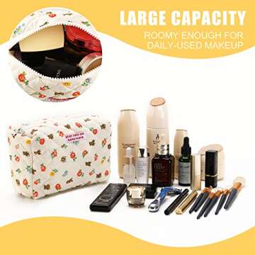 Cotton Makeup Bag,Large Travel Cosmetic Organizer,Makeup Pouch Travel Toiletry Case for Girls,Womens Overnight Bag Weekender Cute