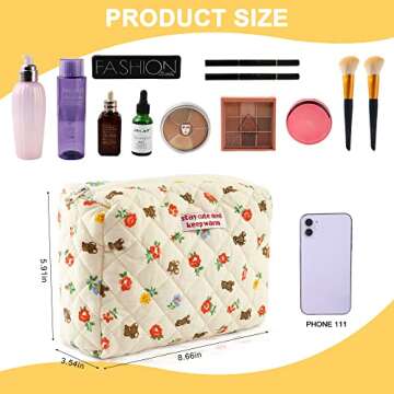 Cotton Makeup Bag,Large Travel Cosmetic Organizer,Makeup Pouch Travel Toiletry Case for Girls,Womens Overnight Bag Weekender Cute