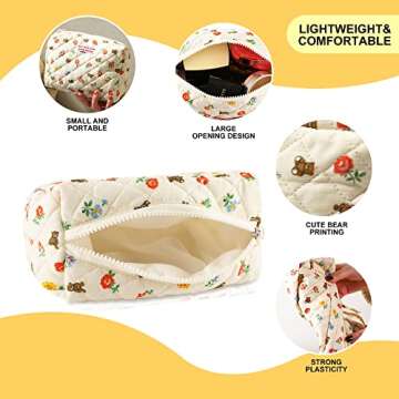 Cotton Makeup Bag,Large Travel Cosmetic Organizer,Makeup Pouch Travel Toiletry Case for Girls,Womens Overnight Bag Weekender Cute