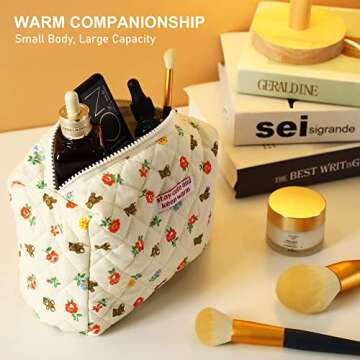 Cotton Makeup Bag,Large Travel Cosmetic Organizer,Makeup Pouch Travel Toiletry Case for Girls,Womens Overnight Bag Weekender Cute