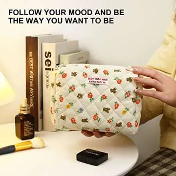 Cotton Makeup Bag,Large Travel Cosmetic Organizer,Makeup Pouch Travel Toiletry Case for Girls,Womens Overnight Bag Weekender Cute