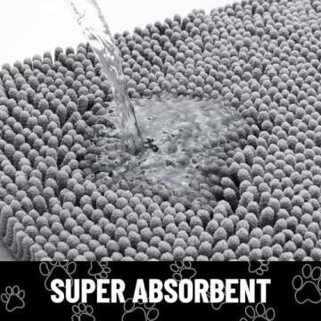 Smiry Dog Door Mat for Muddy Paws, Absorbent Dirt Trapper Non-Slip Washable Mat, Quick Dry Chenille, Mud Mat for Dogs, Entry Indoor Door Mat for Inside Floor (30x20 Inches, Grey)