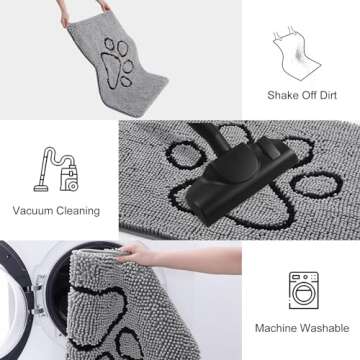 Smiry Dog Door Mat for Muddy Paws, Absorbent Dirt Trapper Non-Slip Washable Mat, Quick Dry Chenille, Mud Mat for Dogs, Entry Indoor Door Mat for Inside Floor (30x20 Inches, Grey)