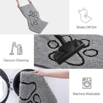 Smiry Dog Door Mat for Muddy Paws, Absorbent Dirt Trapper Non-Slip Washable Mat, Quick Dry Chenille, Mud Mat for Dogs, Entry Indoor Door Mat for Inside Floor (30x20 Inches, Grey)